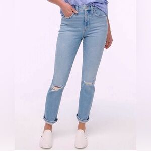 J. Crew Factory Essential Straight Jean in Light Wash with Blown-Out Knees, 31